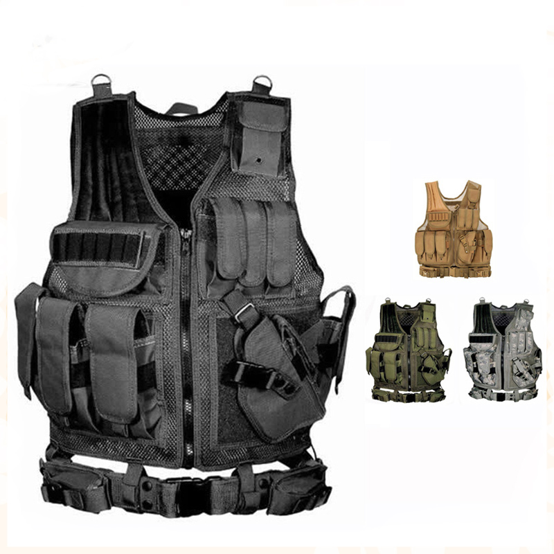 Hunting Outdoor Jacket - เสื้อกั๊กยุทธวิธีแบบปรับได้ Molle เสื้อเกราะป้องกันตัวสำหรับการรบ รปภ. ล่าสัตว์ กองทัพ