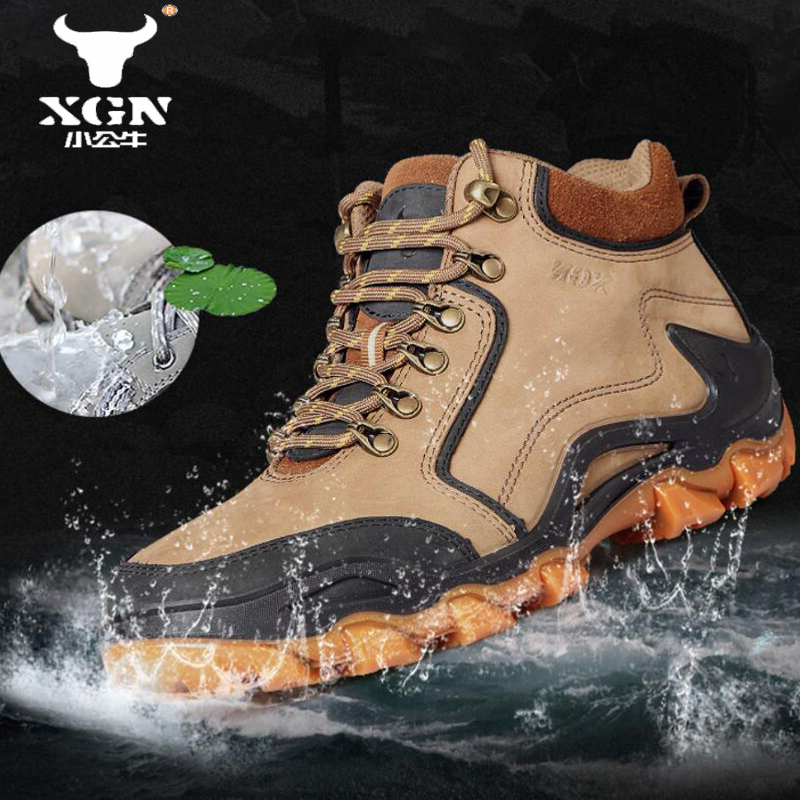 Outdoor Hunting Boots For Men - XGN รองเท้าเดินป่ากลางแจ้งหนังวัวกันน้ำสำหรับผู้ชาย, รองเท้าผ้าใบสำหรับเดินป่าเดินลุยทะเลทรายรองเท้าปีนเขายุทธวิธี