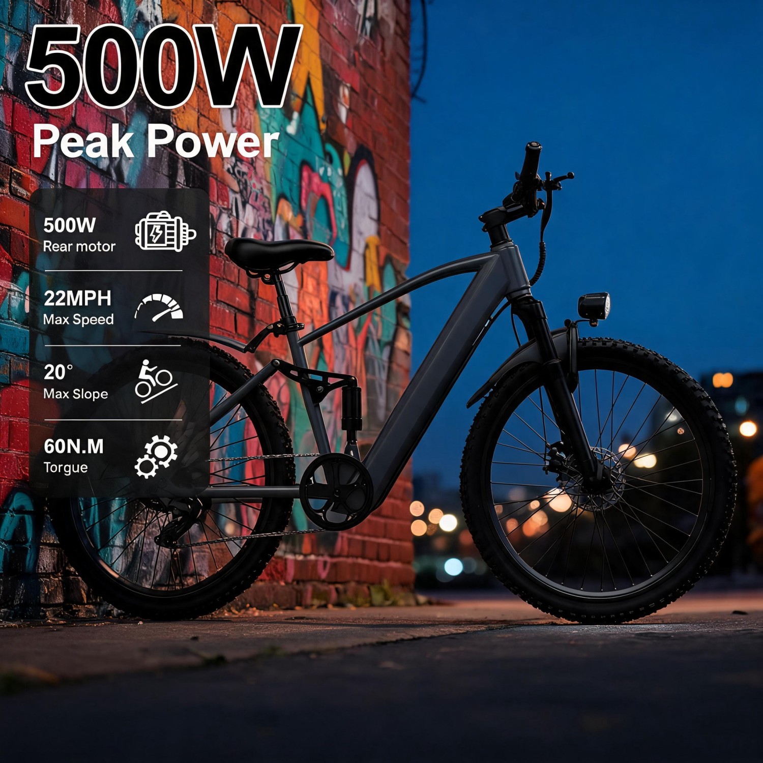 Outdoor Hunting Electric Bike - จักรยานไฟฟ้าสำหรับขับขี่ออฟโรด, จักรยานไฟฟ้าสำหรับล่าสัตว์ จักรยานไฟฟ้า 500 วัตต์ พร้อมระบบช่วยปั่นและแบตเตอรี่ที่ถอดออกได้