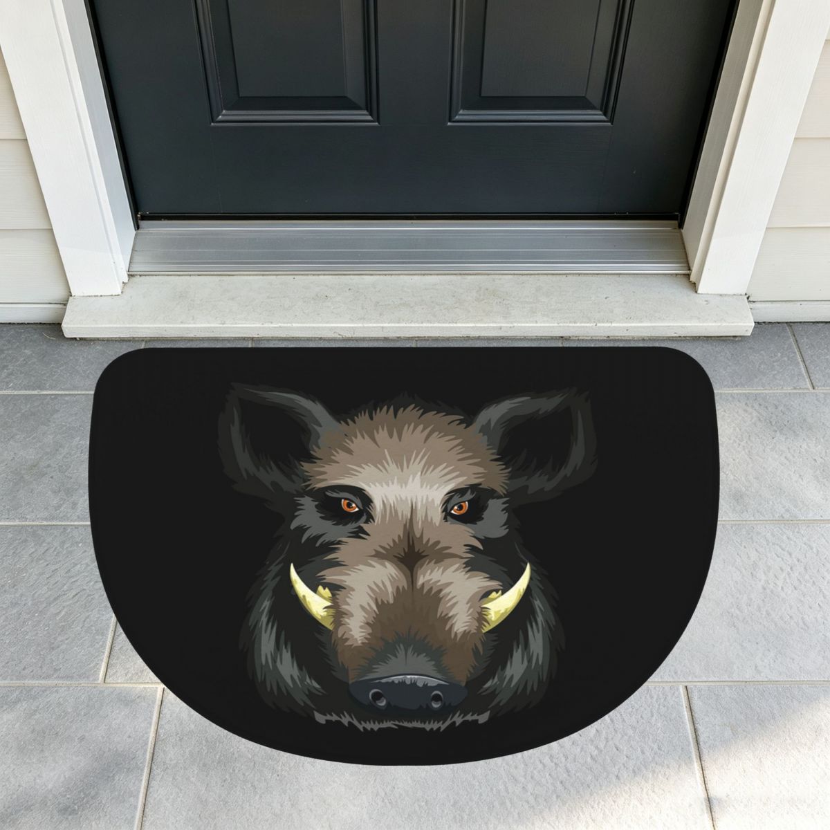 Hunting Outdoor Mat - พรมเช็ดเท้าครึ่งวงกลมลายหมูป่าสุดฮา ผลิตจากผ้าฟลานเนลนุ่ม ไม่ลื่นไถล ดูดซับน้ำได้ดี เหมาะสำหรับห้องน้ำ ห้องนอน