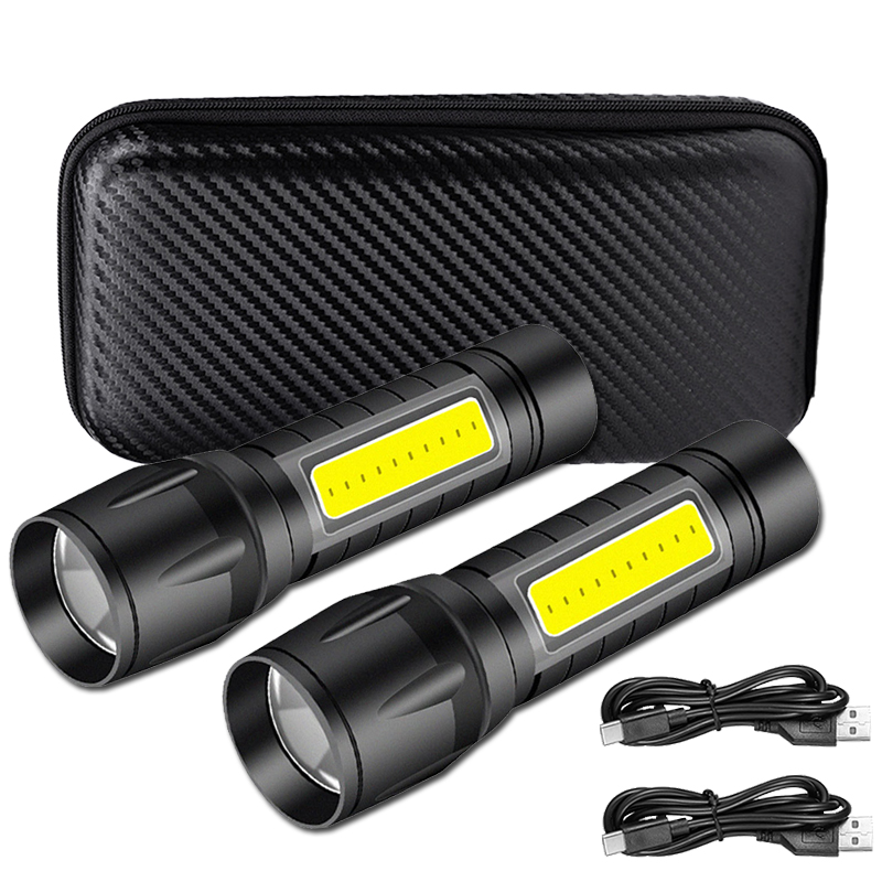 Tactical Flashlight Rechargeable - ไฟฉายพกพา COB+LED สำหรับตั้งแคมป์ ชาร์จผ่าน USB ซูมได้