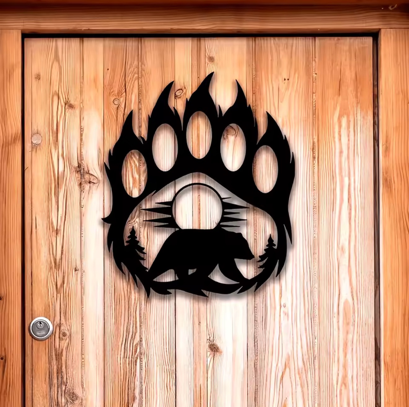 Hunting Outdoor Decor - งานศิลปะติดผนังรูปอุ้งเท้าหมีโลหะสไตล์เรโทร สำหรับตกแต่งภายใน/ภายนอกบ้าน เหมาะสำหรับห้องนั่งเล่น บ้านพักตากอากาศ สำหรับคนรักการล่าสัตว์ ของตกแต่งบ้านที่ไม่เหมือนใคร