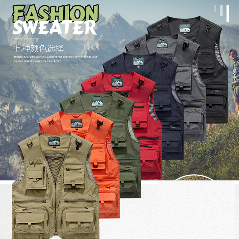 Outdoor Hunting Photography - เสื้อกั๊กตาข่ายแห้งเร็วสำหรับฤดูใบไม้ผลิและฤดูใบไม้ร่วง เสื้อกั๊กหลายกระเป๋าสำหรับกิจกรรมกลางแจ้ง ตกปลา ล่าสัตว์ เดินป่า ถ่ายภาพ