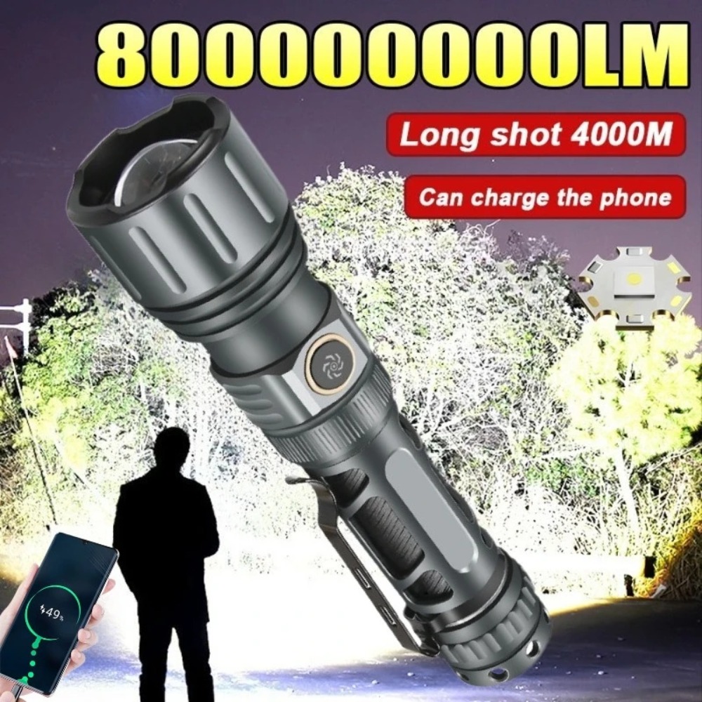 Tactical Flashlight Rechargeable - ไฟฉายซุปเปอร์ไบรท์แบบพกพา ชาร์จไฟได้ หลอดไฟ LED สำหรับยุทธวิธี แคมป์ปิ้ง