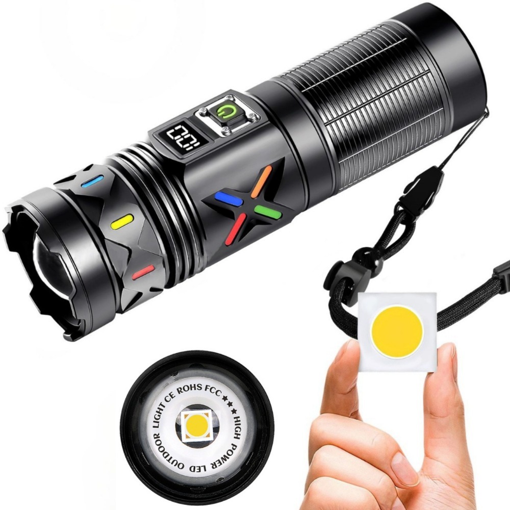 Tactical Flashlight Rechargeable - ไฟฉาย LED พลังงานสูงแบบยืดหดได้ ซูมได้ ชาร์จ USB