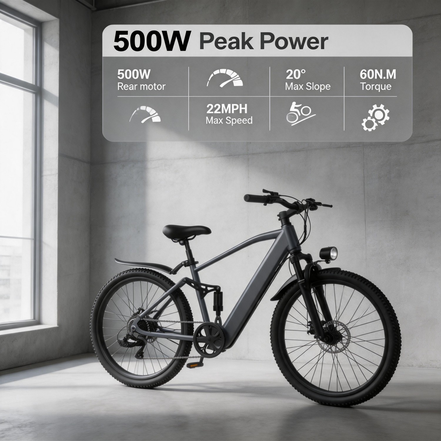 Outdoor Hunting Electric Bike - จักรยานไฟฟ้าสำหรับล่าสัตว์, จักรยานไฟฟ้าล้อโต จักรยานไฟฟ้า 500 วัตต์ พร้อมระบบช่วยปั่นและแบตเตอรี่ที่ถอดออกได้
