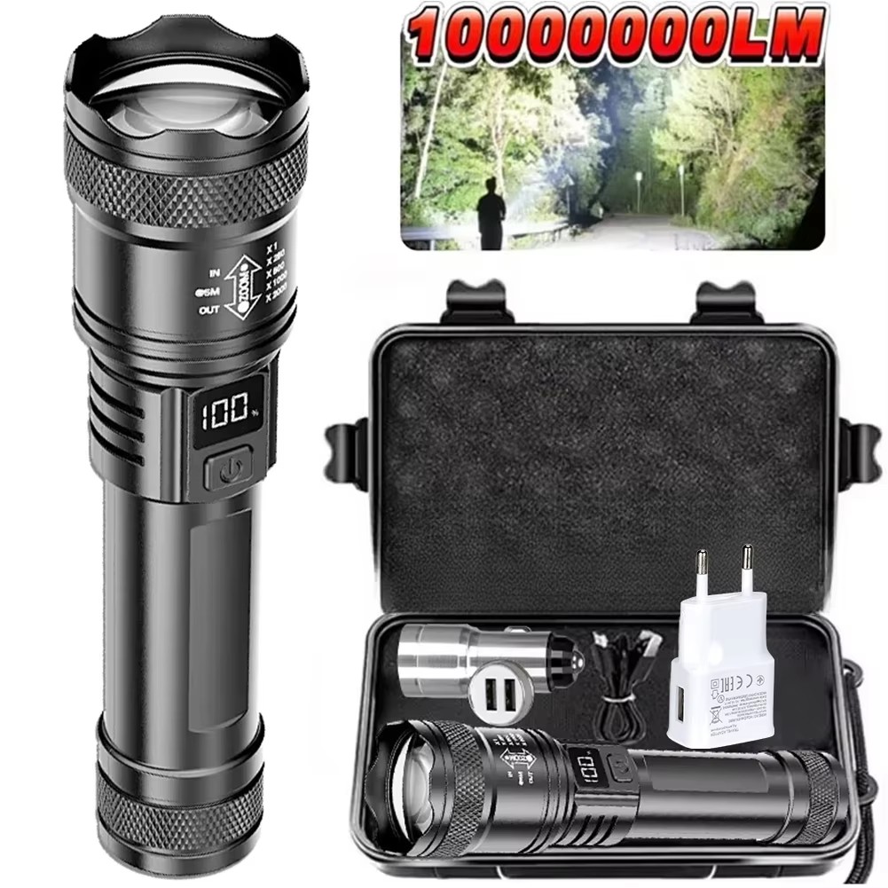 100000LM ไฟฉายสว่างเป็นพิเศษ T - Tactical Flashlight Rechargeable บทวิจารณ์และราคา
