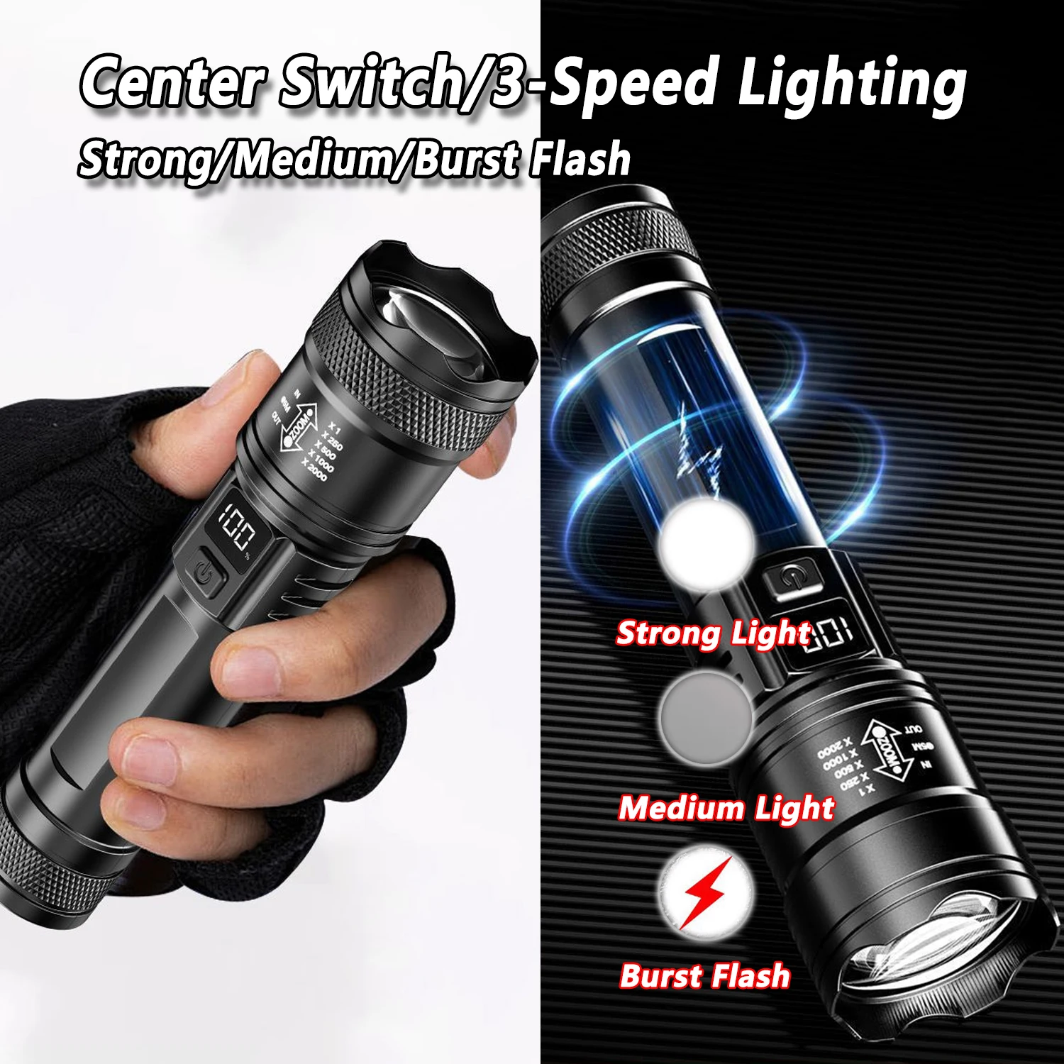 TY-908M ไฟฉาย LED 2000LM Type- - Tactical Flashlight Rechargeable บทวิจารณ์และราคา