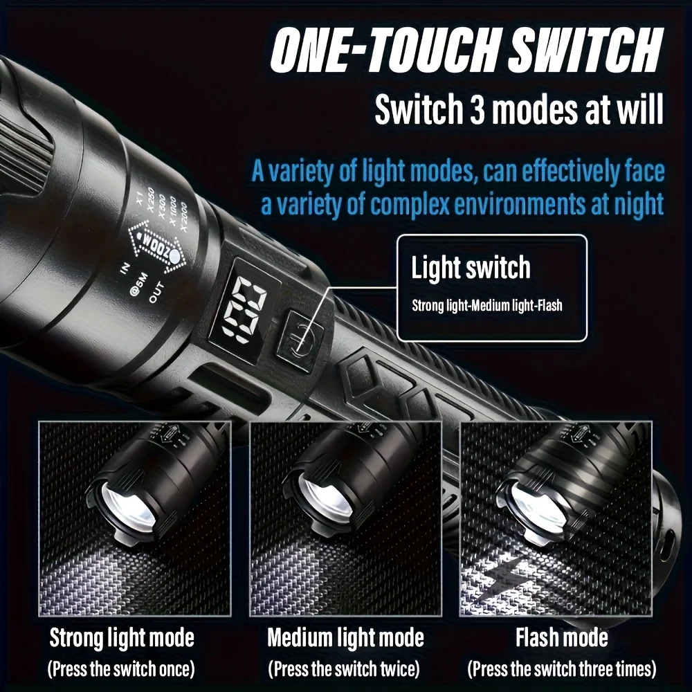 ไฟฉาย LED ยุทธวิธี 2000LM ชาร์ - Tactical Flashlight Rechargeable บทวิจารณ์และราคา