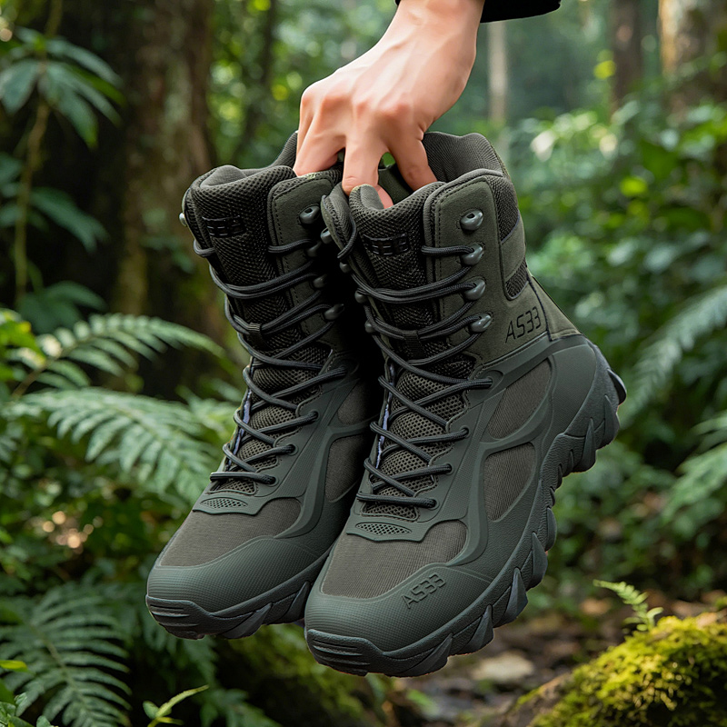 รองเท้าบูทผู้ชายแบบยุทธวิธี น้ - Outdoor Hunting Boots For Men บทวิจารณ์และราคา
