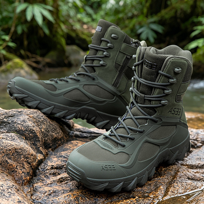 รองเท้าบูทผู้ชายแบบยุทธวิธี น้ - Outdoor Hunting Boots For Men บทวิจารณ์และราคา