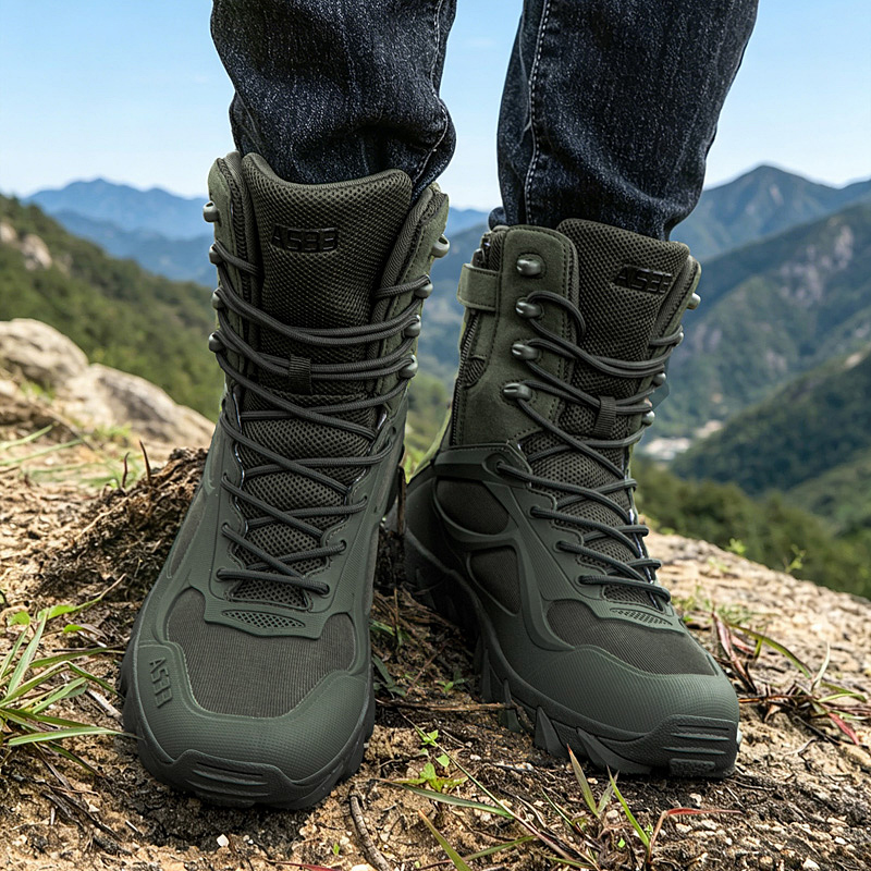 รองเท้าบูทผู้ชายแบบยุทธวิธี น้ - Outdoor Hunting Boots For Men บทวิจารณ์และราคา