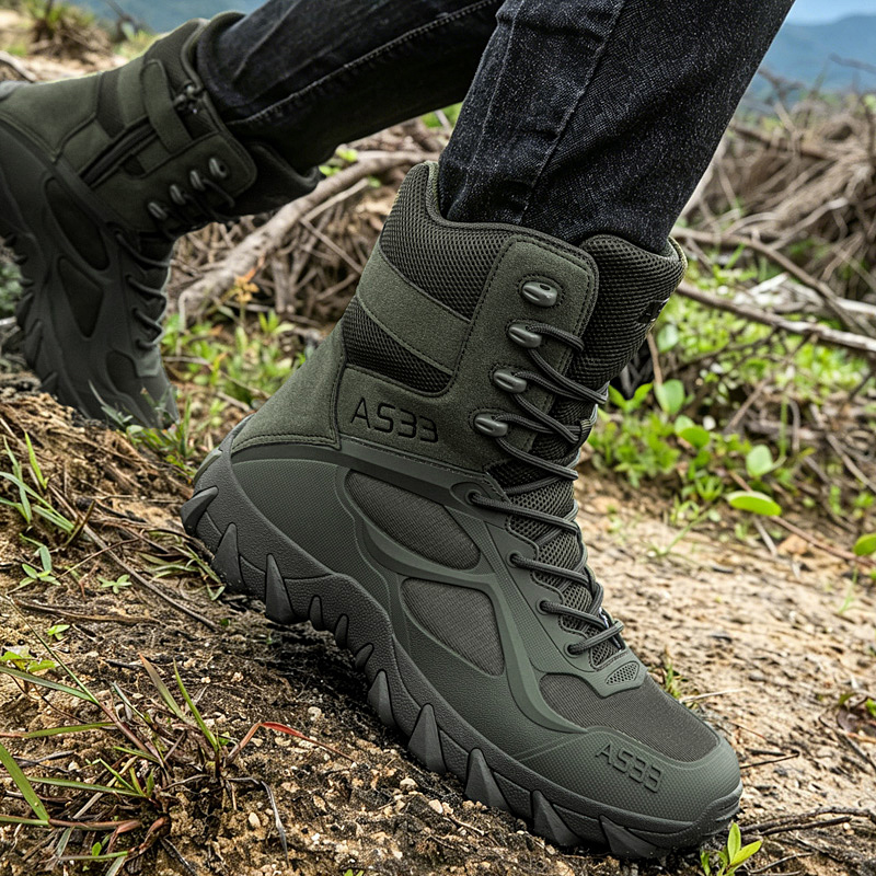 รองเท้าบูทผู้ชายแบบยุทธวิธี น้ - Outdoor Hunting Boots For Men บทวิจารณ์และราคา
